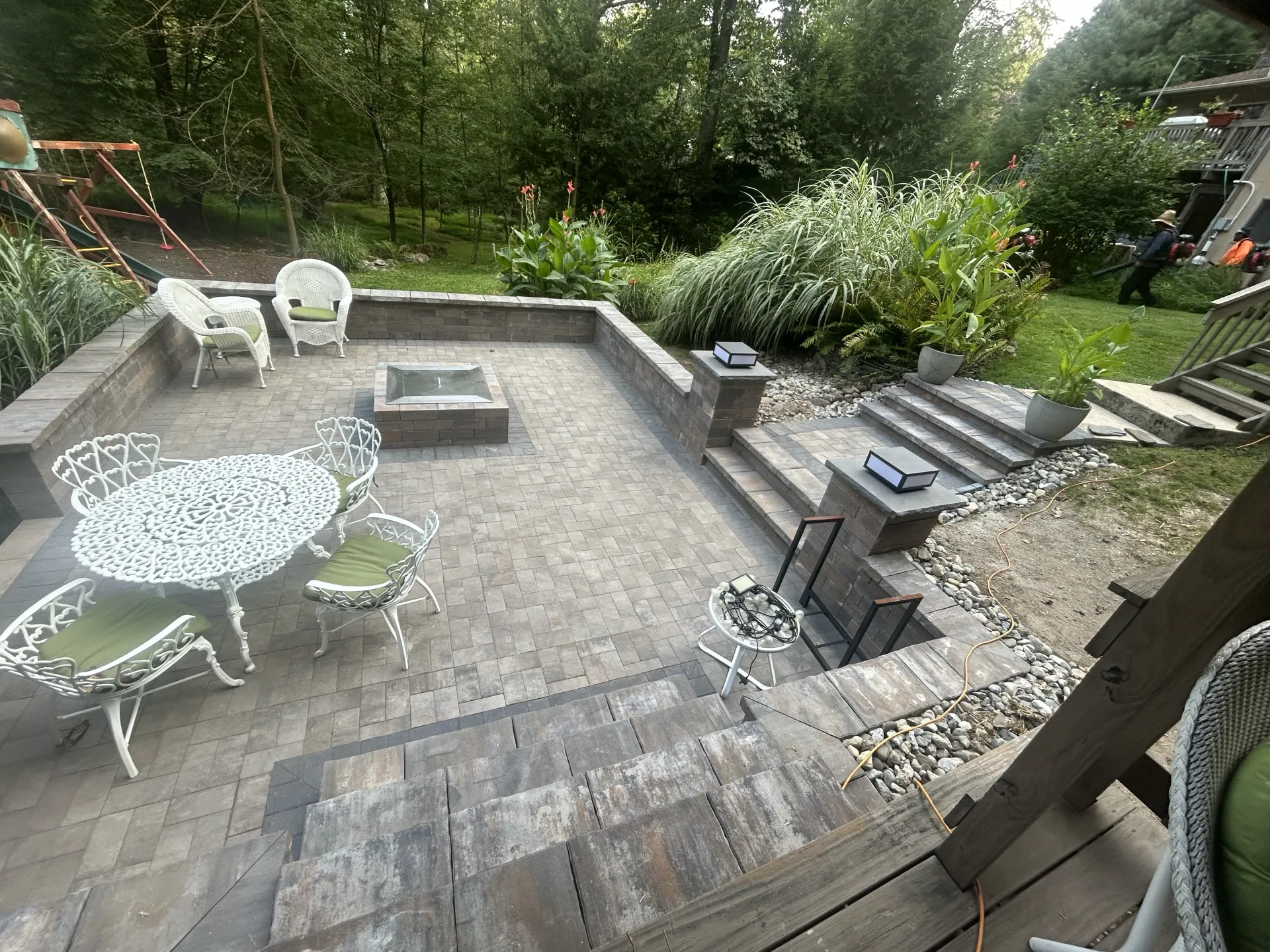 Raised Paver Patio with Fire Pit & Steps
